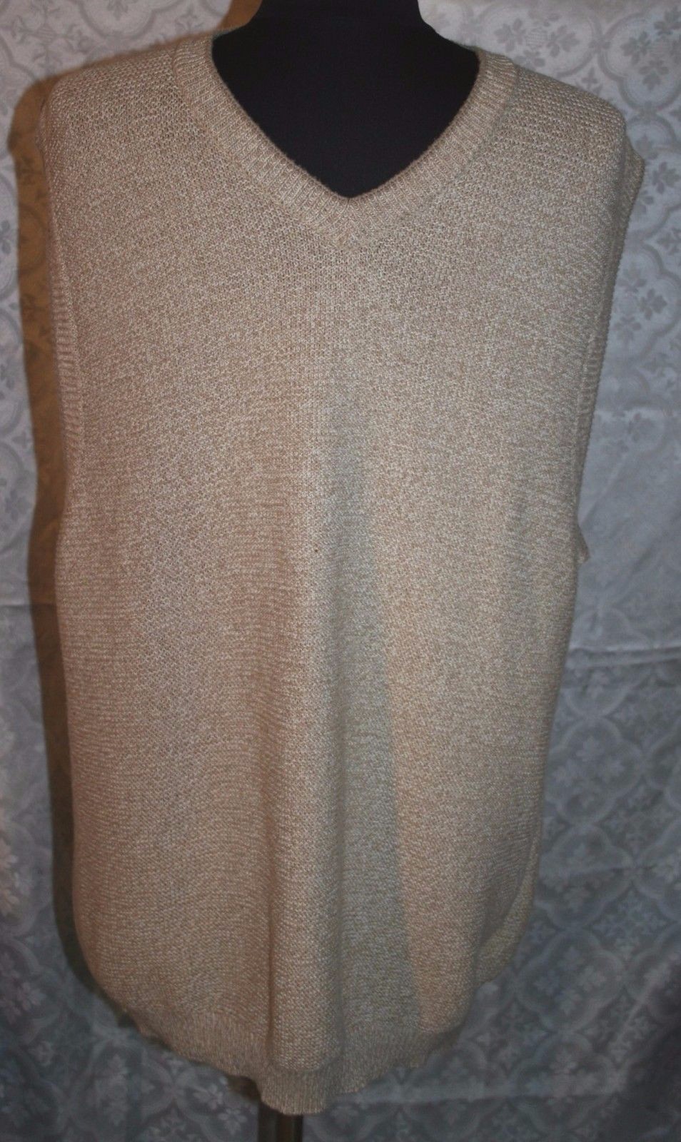 Riggings Sweater Vest Sz L V-Neck Beige Cotton Long Bulky Warm Comfort Mens