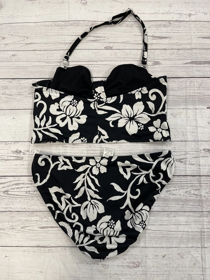 Newport News Bikini Swim Swimsuit Size 14/12 Black White Floral - Image 4 of 4