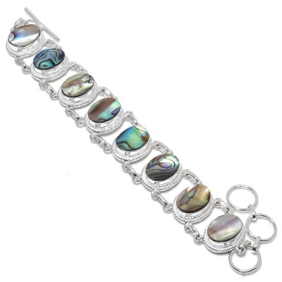 Abalone Shell  Gemstone Handmade 925 Sterling Silver Jewelry Bracelet Sz 7-8''