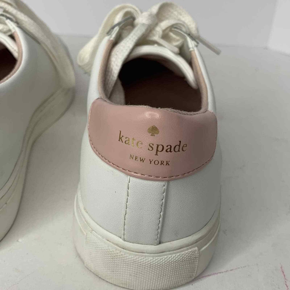 Kate Spade Fez white leather pink Spade sneakers | eBay