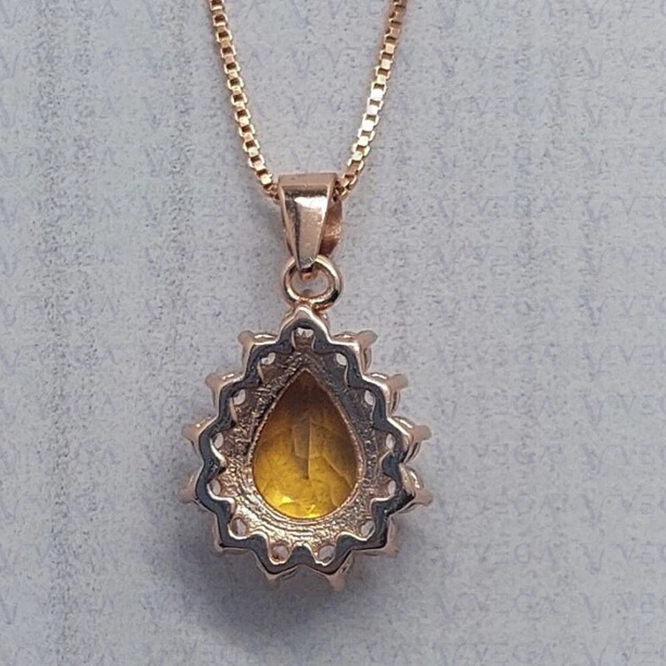 Colgante de oro rosa sólido de 14K con forma de pera de 3,39 quilates citrino natural y diamante sin cadena Foto 3 de 4