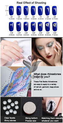 Strass rotondi con retro piatto, per nail art e artigianato