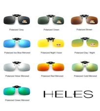 Anti Glare Flip Up Clip On Polarized Mirrored Sunglasses Rectangular 100 UV400