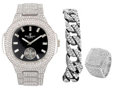 Charles Raymond Oblong Case Mens Watch with Black Dial watch set