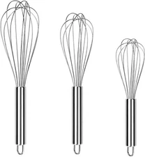 Stainless Steel Whisker (Pack Of 3) – Versatile Egg Beater, Cake Mixing Tool
