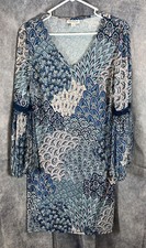 Westport Size S Blue Paisley Shift Dress Balloon Sleeve W Embroidered Detail 