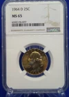 1964-D Washington Quarter NGC MS-65 - Fabulous Luster And Golden Obverse Tone