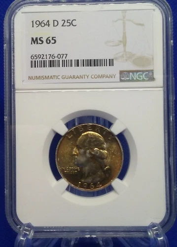1964-D Washington Quarter NGC MS-65 - Fabulous Luster And Golden Obverse Tone