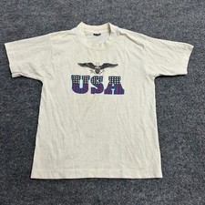 Vintage T-Shirt Kids Size 14-16 Cream USA Eagle Graphic Single Stitch USA Made