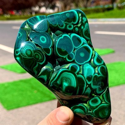270G Natural glossy Malachite crystal mineral polished piece with pattern