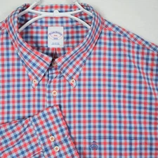 Brooks Brothers 1818 Gingham Check Button Down Shirt Men's XXL Red Blue Cotton