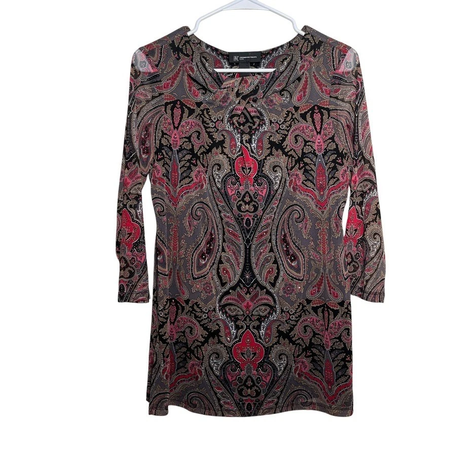 Chemise Côtelée INC International Concepts Manches 3/4 Asymétrique - Taille XS Rouge - Neuf Avec étiquettes