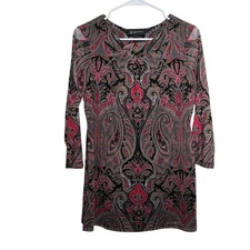 INC International Concepts Blouse Women's Petite Large 3/4 Sleeve Sheer Casual