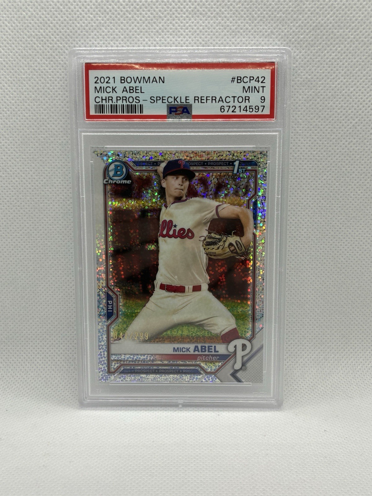 2021 Bowman Chrome Prospects Mick Abel #BCP-42 1st Speckle Refractor /299 PSA 9
