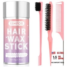 Hair Wax Stick, Slick Back Hair Brush, Wax Stick for Flyaways, 4 Piece Pink 