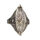 Antique Art Deco Sterling Silver Diamond Camphor Glass Ring Size 5.5