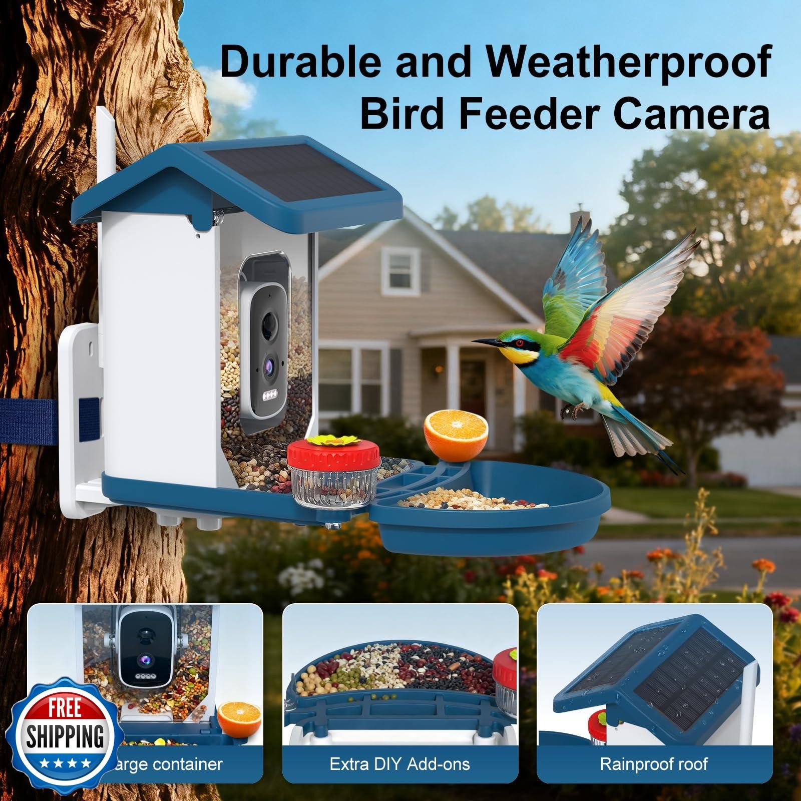 Smart Bird Feeder with Camera Solar Powered, 4K HD Video Bird Hou