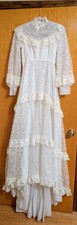 Vintage Tiered Full Lace Romantic Wedding Dress Cottage Core Train Small 