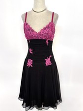 Vintage 90  s Betsey Johnson Pink  Black Silk Lace Slip Dress 8 M