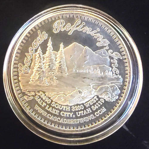 Cascade Refining Inc Mint Utah Salt Lake Rare Bullion-0.999 Silver 1 Oz Art Coin