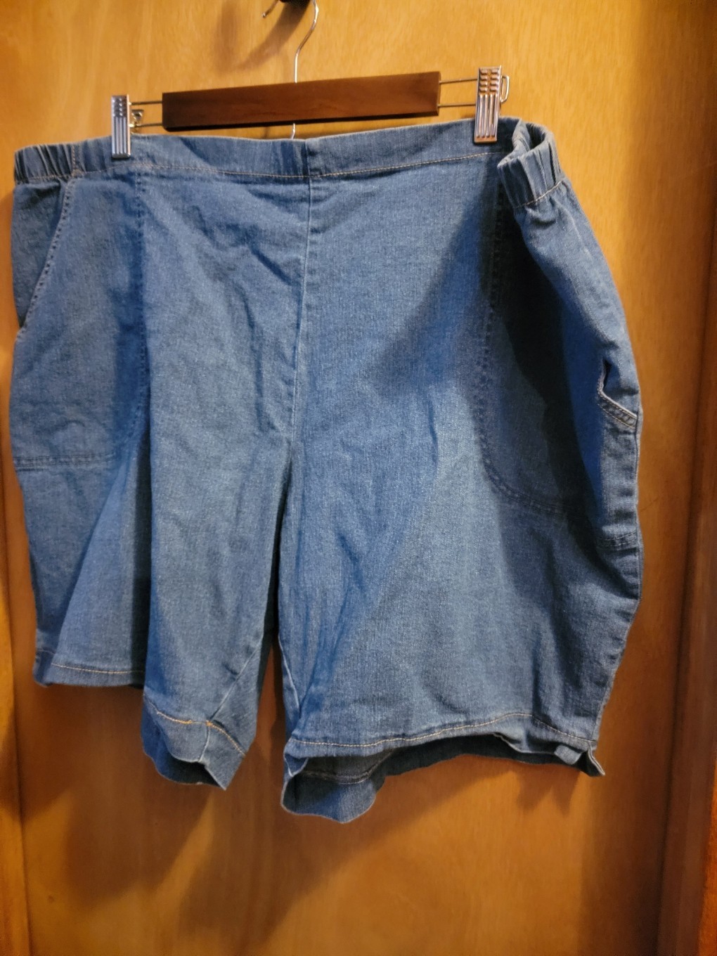 Shorts, Stretch Denim, Dark Wash, Elastic Waist, Flat Front, 2 pockets, JMS, 4x-image