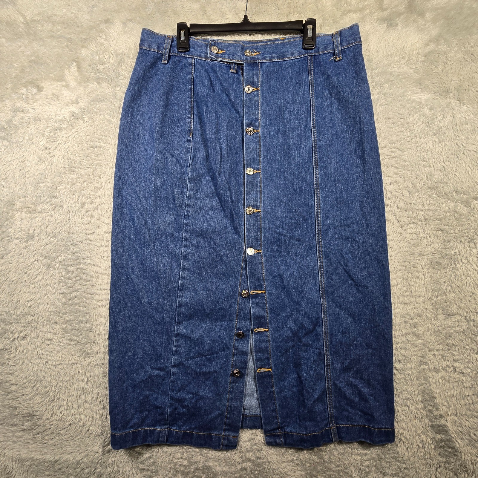 Denim Maxi Skirt Womens XL 16 Button Front Pockets Y2K Modest 37x34 *-image