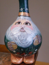 VINTAGE Hand Painted SANTA CLAUS Gourd FIGURINE Christmas FOLK ART 15" Tall
