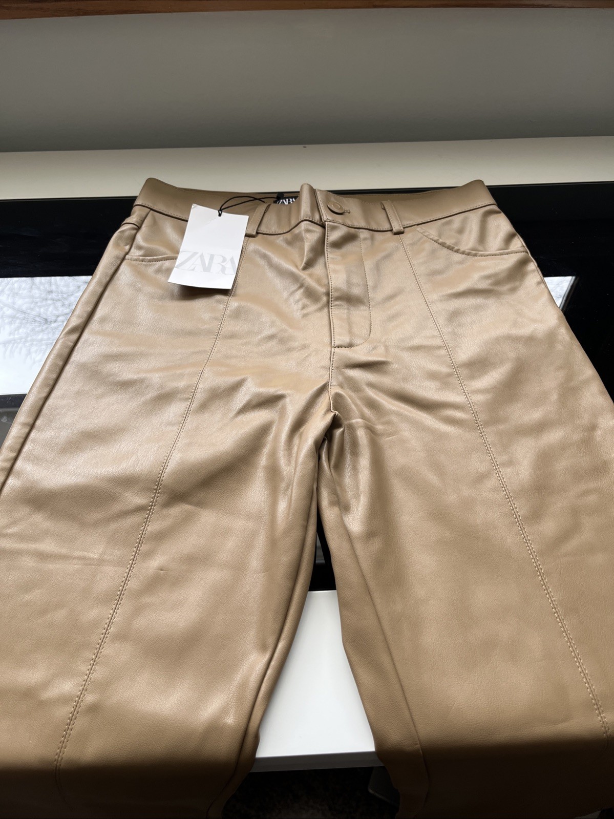 Zara Faux Leather Pants Women’s Medium Caramel Color NWT