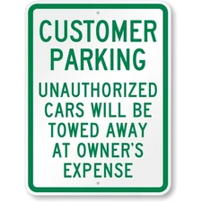 Customer Parking Tow Away Aluminum Weatherproof Sign b00891