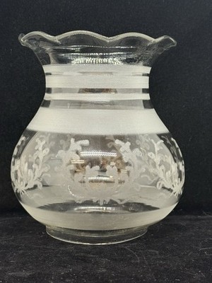 Antique Oil Kerosene Oregon Glass Lamp Shade Etched Wreath 3 3/8  Fitter