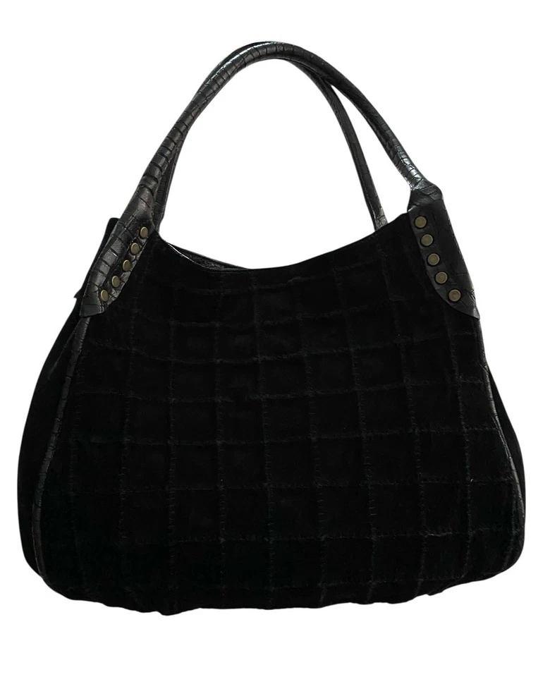Bolso de Hombro Couture Donald Pliner Cuero Gamuza Texturizado Negro Hecho en Italia Foto 4 de 4