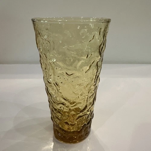 Vintage Anchor Hocking Lido Milano Amber Crinkle Glass Tumble MCM 20 Ounce