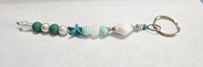 Blue White Silver Green Beaded Beach Key Chain w/ Starfish Charm, Women