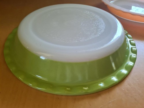 2 x Crown Corning Pie Dishes/Tart Plates Orange & Green Vintage VGC Glass Oven - Picture 6 of 6