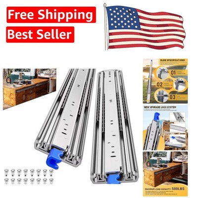 High-Performance Locking Drawer Slides - 18 Inch Steel Rails, 500 Lbs Capacity