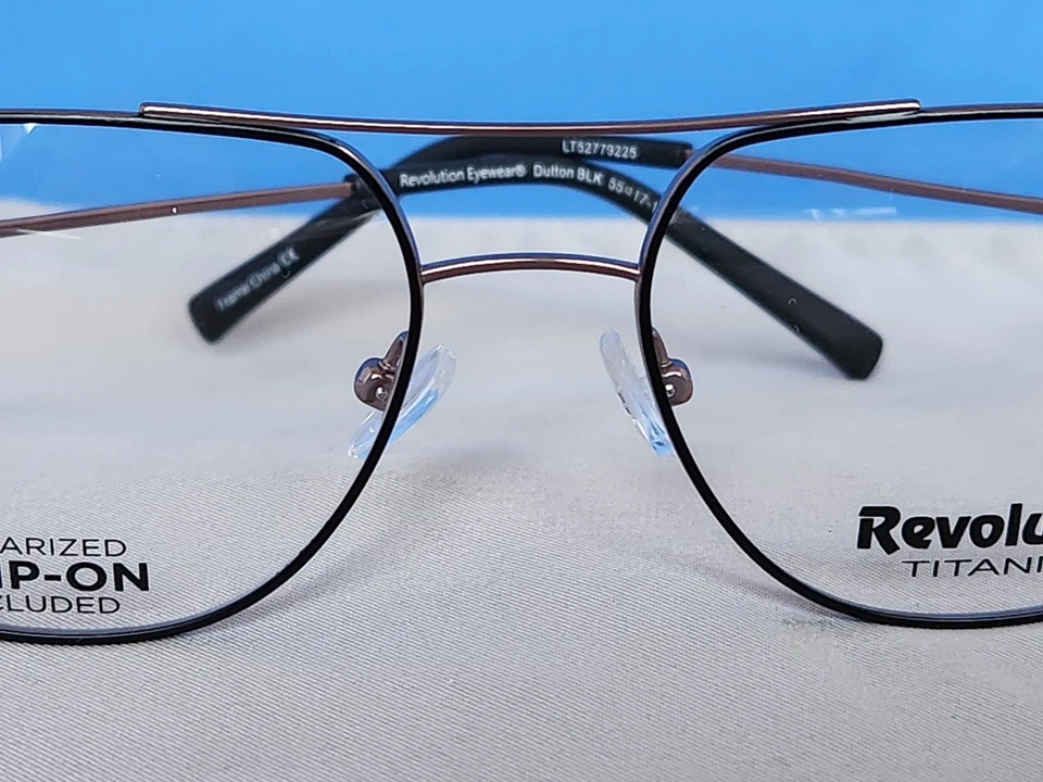 New Revolution Eyeglass Frame w/ Magnetic Sun Clip Dutton Black Metal 55-17-140 - Image 4 of 4