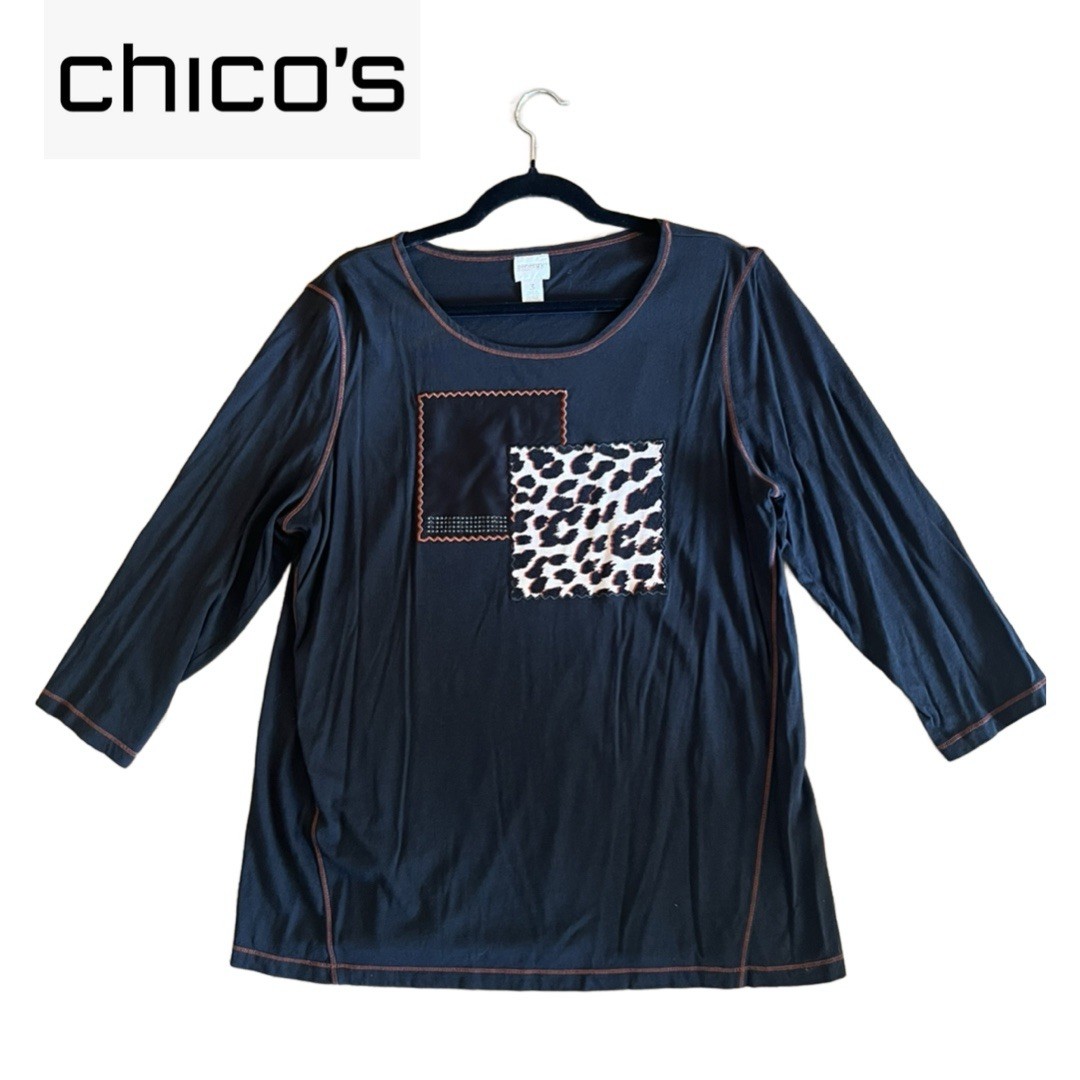 Chico's Black Top with Leopard Patch - image 3