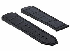 24MM ALLIGATOR LEATHER RUBBER BAND STRAP FOR 44-45MM HUBLOT H BIG BANG BLACK