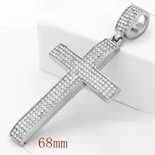 Men's Stainless-Steel JESUS CROSS 69mm Cubic Zirconia Pendant High Polish*BOX