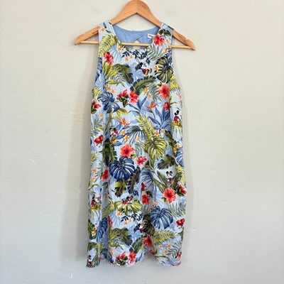 Disney Tommy Bahama Mickey Dress Women Size Small Blue Linen Sleeveless  Shift