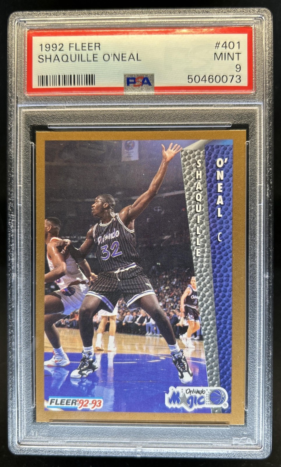 1992-93 Fleer Shaquille O'Neal Rookie RC #401 Magic PSA 9 view 1