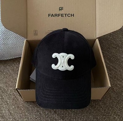 Celine. Triomphe Navy Cotton Baseball Cap with White Logo Embroidery, Adjustable