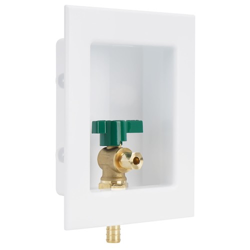 Ice Maker Outlet Box 1/2 Inch PEX Crimp x 1/4 Inch OD Compression 1/4 Valve