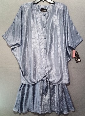 NWT More-Jazz Blue Dress 2 Peace Sz 14 Formal Retro 80's USA Classic Cocktail