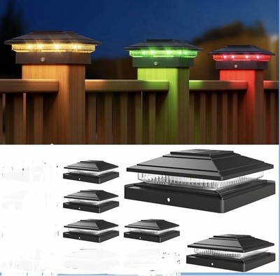 APONUO Solar Post Cap Lights with 8 RGB Solid Colors & Multicolor Flow - 6 Pack