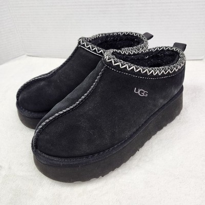 UGG Tazz Black Platform Womens Shoes Slippers Suede Size 8