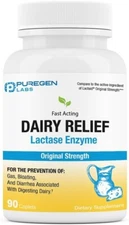 Puregen Dairy Relief Fast Acting Lactase Enzyme 3000 FCC 90 Caplets Exp 12/27