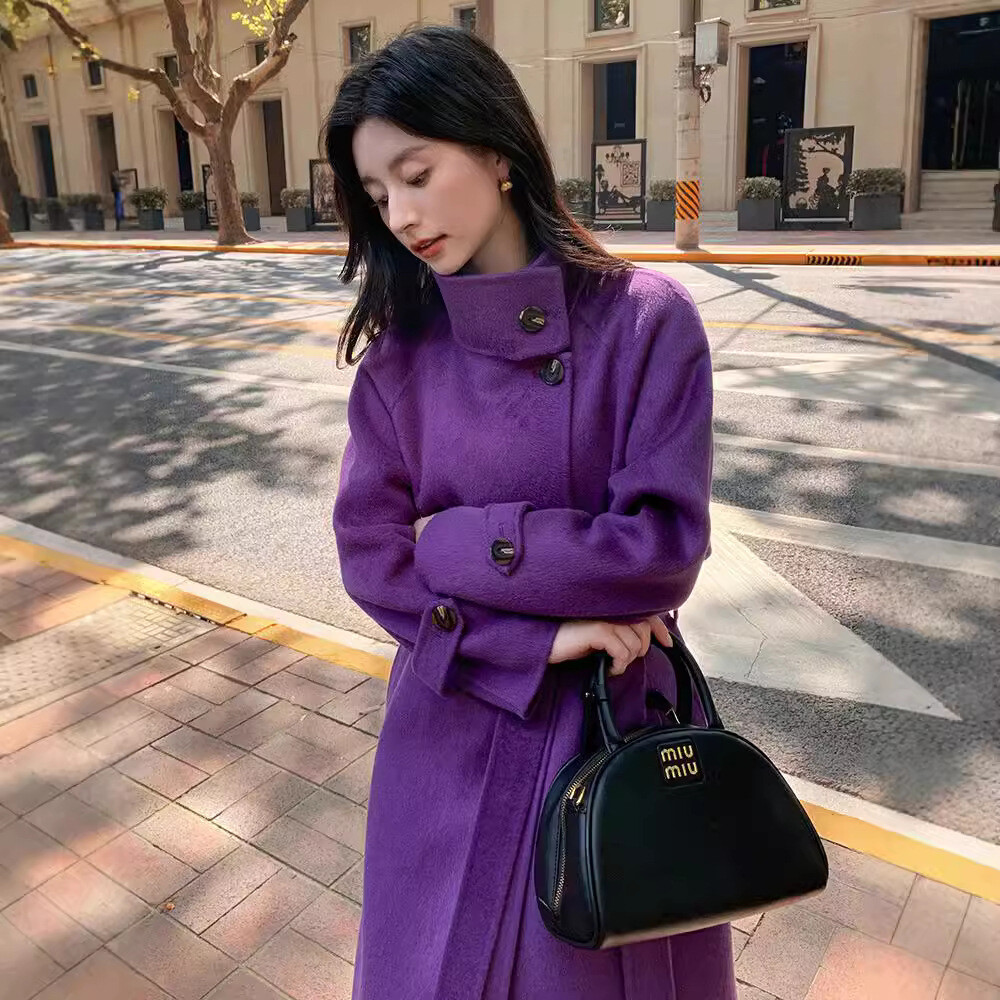 Women's Super Long Cashmere Wool Knee-Length Overcoat with Belt