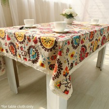 Cotton Linen Floral Tablecloth Lace Table Cover Boho Rectangle Round Table