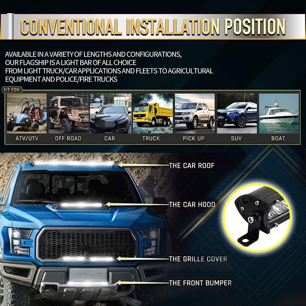 8 inch LED Work Light Bar Flood Spot Beam for Offroad 4WD Driving Fog Truck SUV